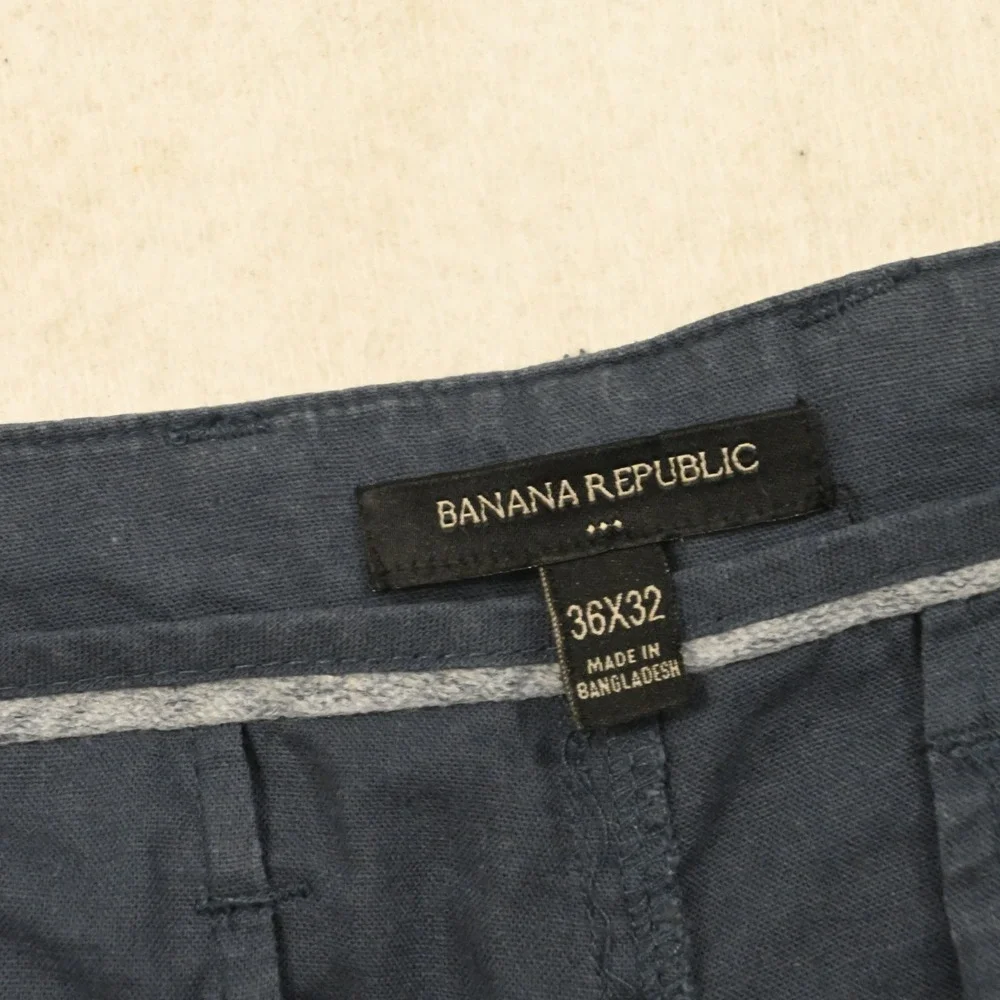 Banana Republic Chino Pants Mens 36x32 Blue Linen Blend Straight Leg